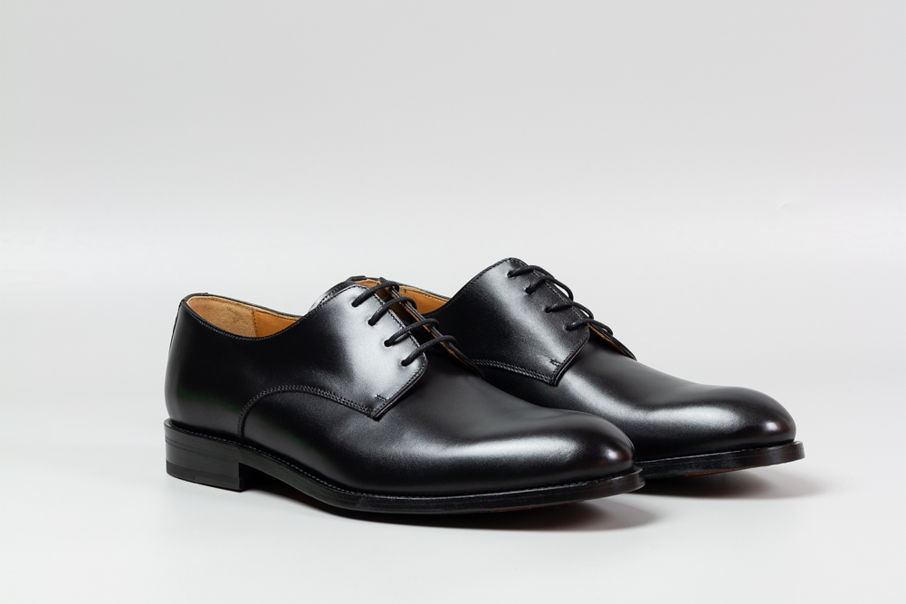 Albert Black New-2 Albert Black Men's Derby Shoes in Black Leather, Three-Quarter Height